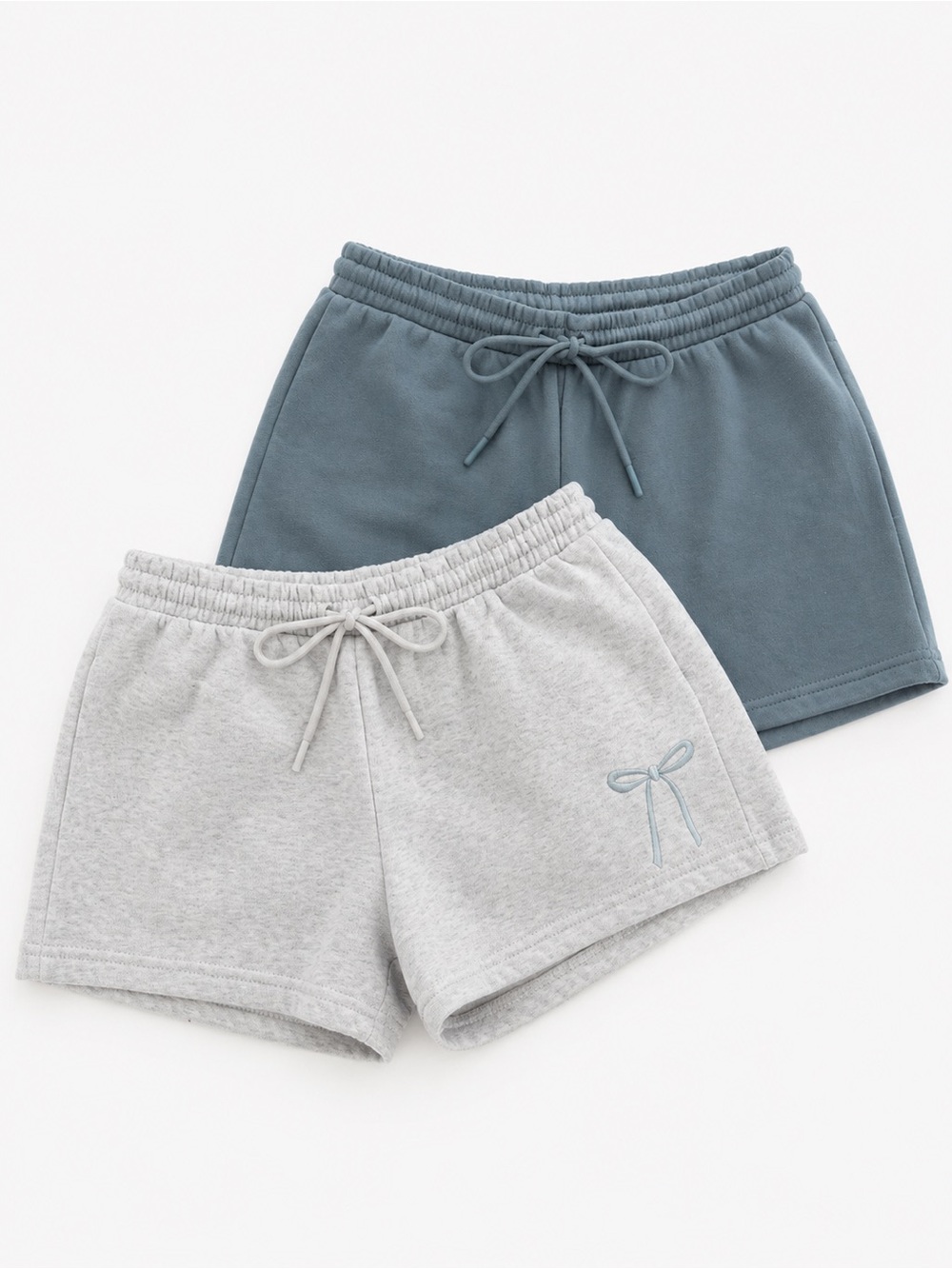 Athletic Drawstring Shorts - Light Gray & Slate Blue
